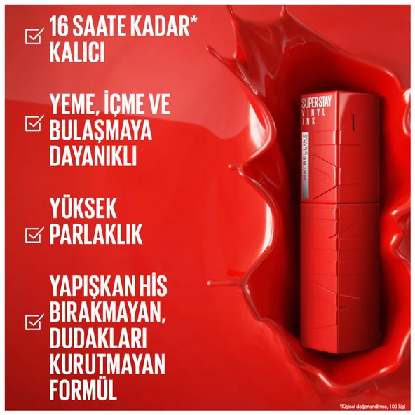 Maybelline New York Super Stay Vinyl Ink Uzun Süre Kalıcı Likit Parlak Ruj 40 Witty - 4