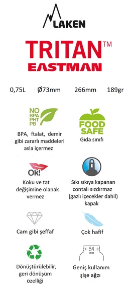 Laken OBY Kapaklı TRITAN Şişe 0,45L- SCOOTER  LKOBYSC - 9