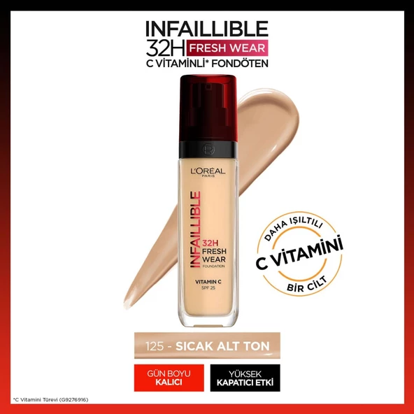 LOreal Paris Infaillible 32H Fresh Wear C Vitaminli 125 Natural Beige Fondöten