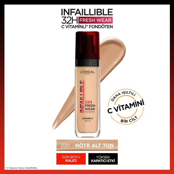 L'Oréal Paris Infaillible 32H Fresh Wear C Vitaminli Fondöten - 220 Sand