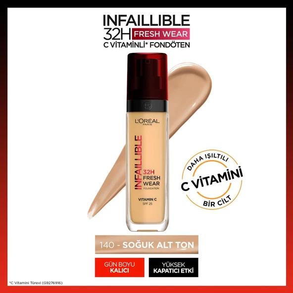 L'Oréal Paris Infaillible 32H Fresh Wear C Vitaminli Fondöten - 140 Golden Beige