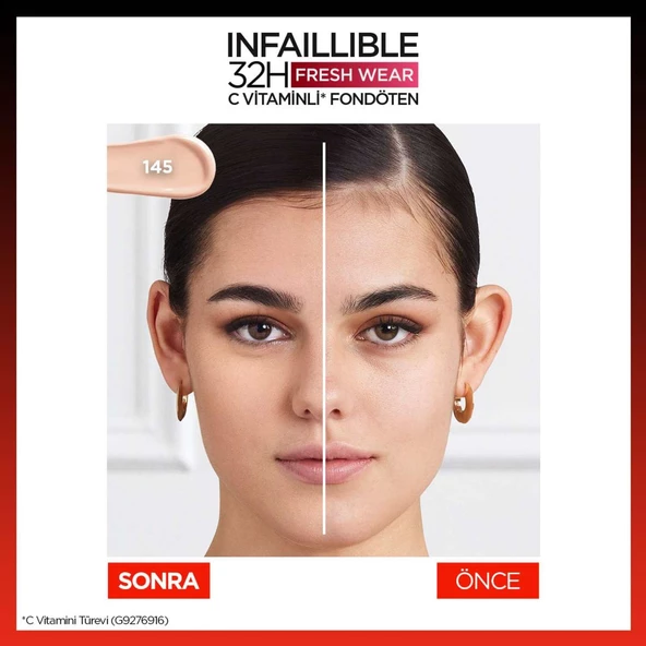 L'Oréal Paris Infaillible 32H Fresh Wear C Vitaminli Fondöten - 145 Rose Beige - 5