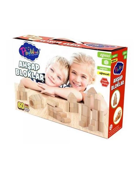 Playwood Doğal Ahşap Eğitici Bloklar 60 Parça Ony-404