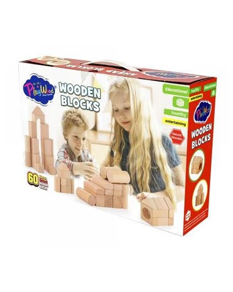 Playwood Doğal Ahşap Eğitici Bloklar 60 Parça Ony-404 - 2