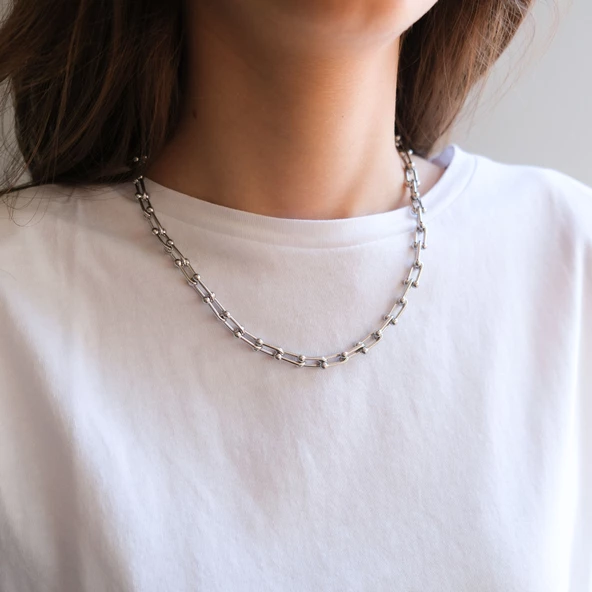 Çelik Zincir Kolye 316L Tiffany Model 5 MM ZN-309 - Resim 2