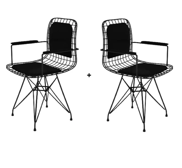 Knsz kafes tel sandalyesi 2 li mazlum syhsyh kolçaklı sırt minderli ofis cafe bahçe mutfak - Resim 2