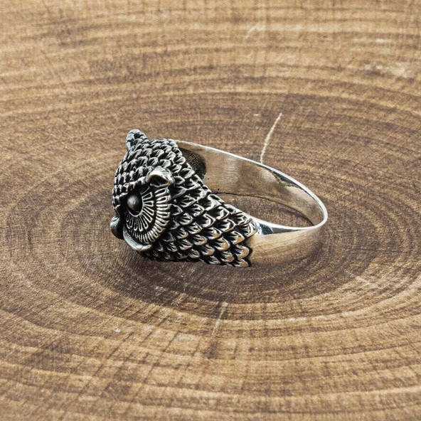 925 Ayar Gümüş Baykuş Motifli Yüzük - 2