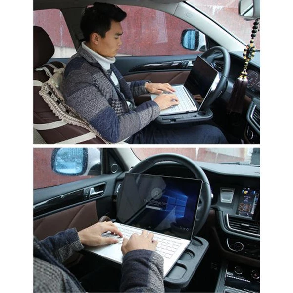 Polham Araç İçi Direksiyon Simidine Monte Edilen Yemek Tepsisi ve Bardaklık, Laptop Sehpası - 4