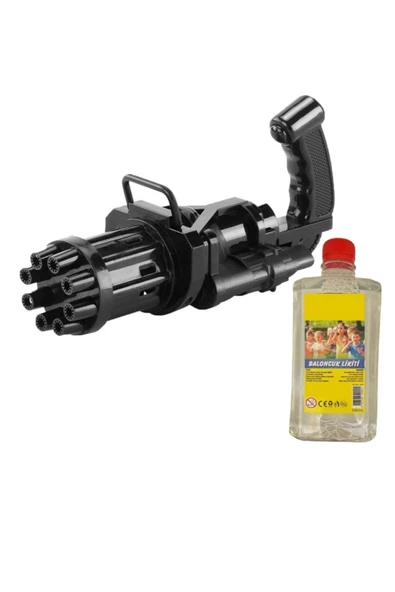 Minigun Pilli 19cm 8 Ağız Köpük Tabanca + Yedek Baloncuk Likit 500ml Siyah bambmNM928