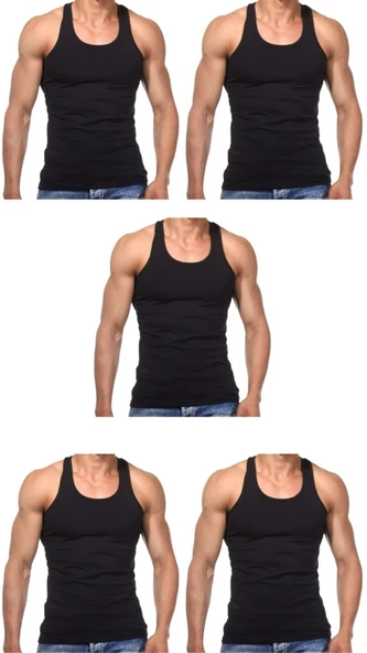 5 Adet Erkek Slim Fit Dar Kalıp Likralı Penye Sporcu Atleti(Rambo Atleti) - 2
