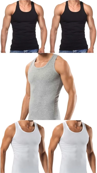 5 Adet Erkek Slim Fit Dar Kalıp Likralı Penye Sporcu Atleti(Rambo Atleti)