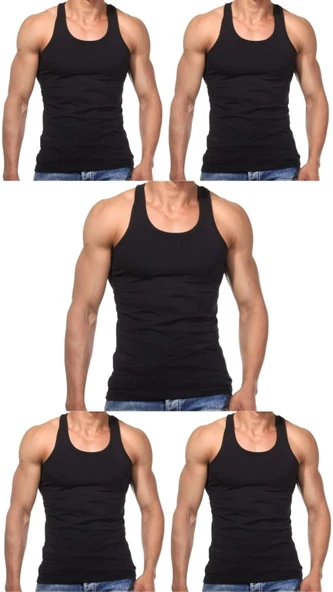 5 Adet Erkek Slim Fit Dar Kalıp Likralı Penye Sporcu Atleti(Rambo Atleti) - 11
