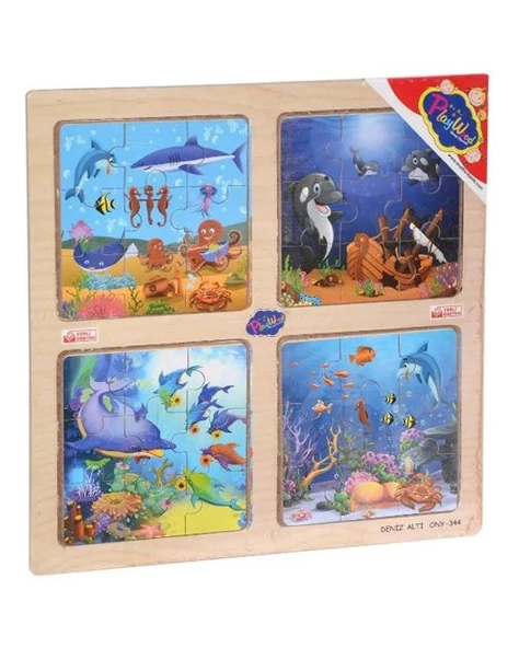 Playwood Ahşap Eğitici 4 lü Puzzle Deniz Altı Ony344