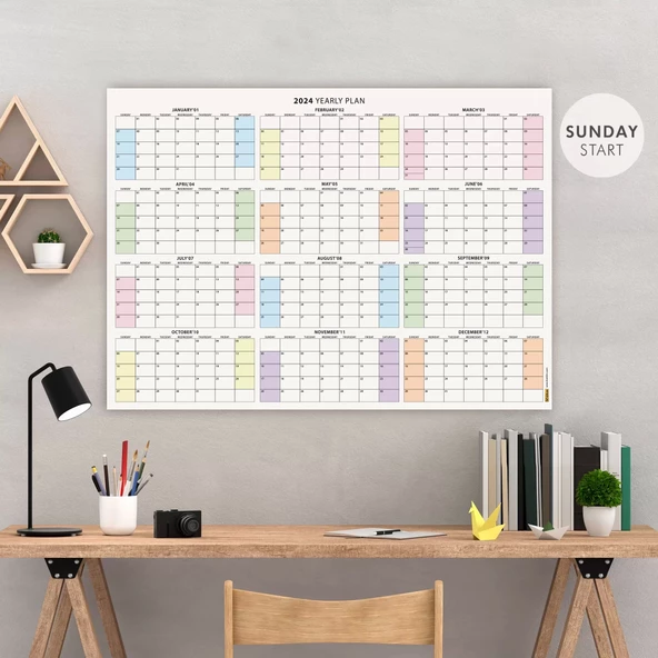 Amerikan Standardı 2025 Yıllık Planlayıcı Takvim, Pazar Başlangıç 2025 Takvim