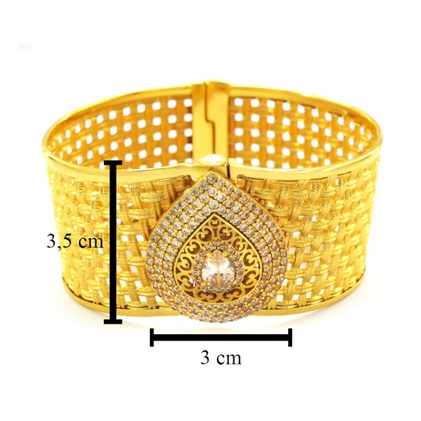 İmitasyon Trabzon Hasırı Altın Kaplama Taşlı Sepet Örgü Kelepçe BLZ-599 - 3