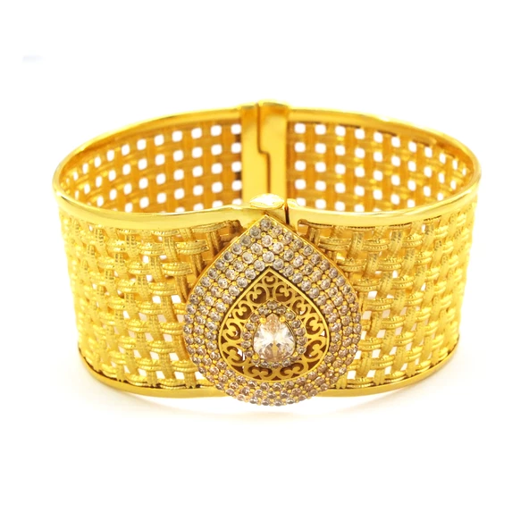 İmitasyon Trabzon Hasırı Altın Kaplama Taşlı Sepet Örgü Kelepçe BLZ-599