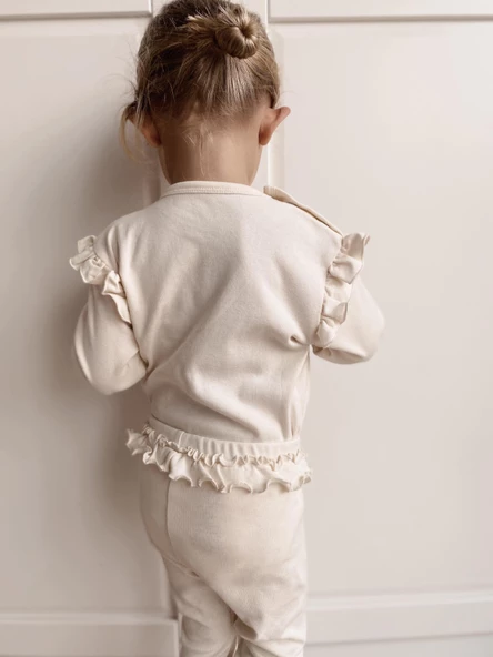 Naturaborn GOTS Organik Sertifikalı Kız Bebek Fırfırlı Tayt&Body Takım - 5