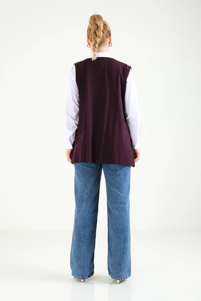 Kadın Üç Düğmeli Penye Hırka Mürdüm - 6