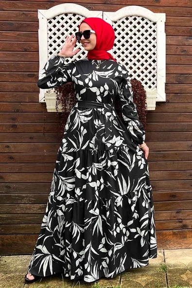 Siyah Beyaz Poplin Elbise - 8
