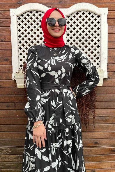 Siyah Beyaz Poplin Elbise - 11