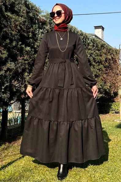 Siyah Gabardin Elbise - 2