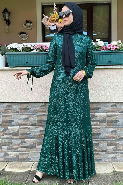 Pırıl Zümrüt Yeşili Elbise - 4