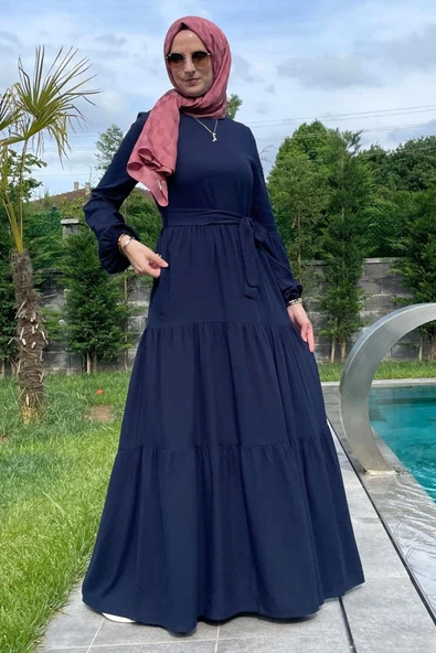 Asil Lacivert Elbise - 9