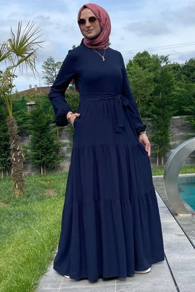 Asil Lacivert Elbise - 7