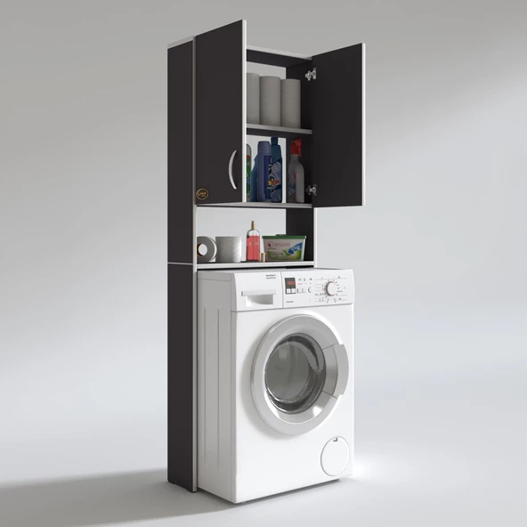 Kenzlife çamaşır makinesi dolabı veronika gri 180*066*20 banyo çift kapaklı arkalıksız - 3