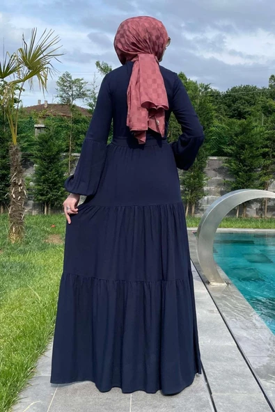 Asil Lacivert Elbise - 6