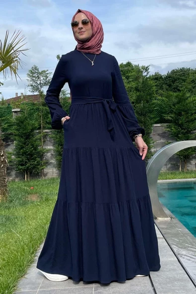 Asil Lacivert Elbise - 5
