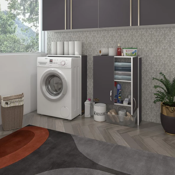Kenzlife çamaşır makinesi dolabı veronika gri 180*066*20 banyo çift kapaklı arkalıksız - 2