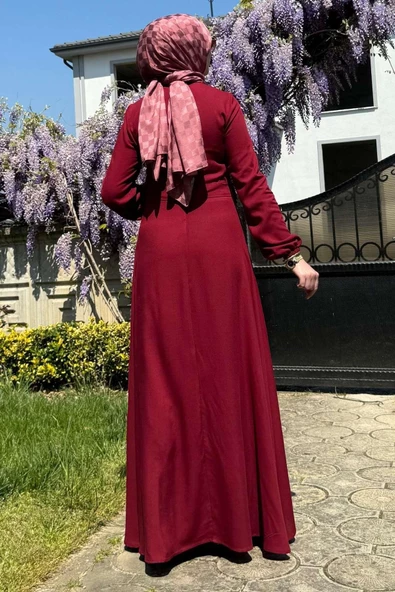 Dilek Bordo Elbise - 7