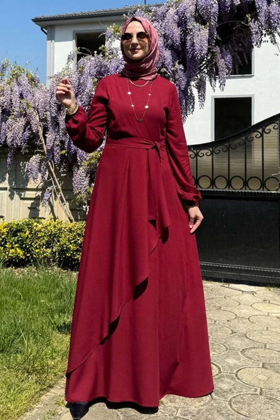 Dilek Bordo Elbise - 8