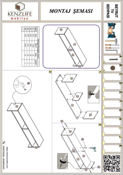 Kenzlife televizyon sehpası beyrut gri 040*150*30 tv ünitesi - Resim 4