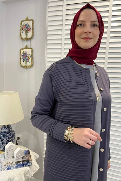 Manolya Antrasit Triko Hırka - 2