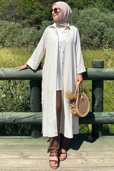 Kahve Çizgili Natural Kap - 3