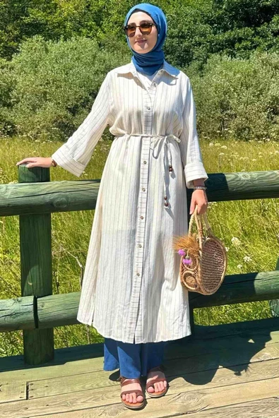 İndigo Çizgili Natural Kap - 7