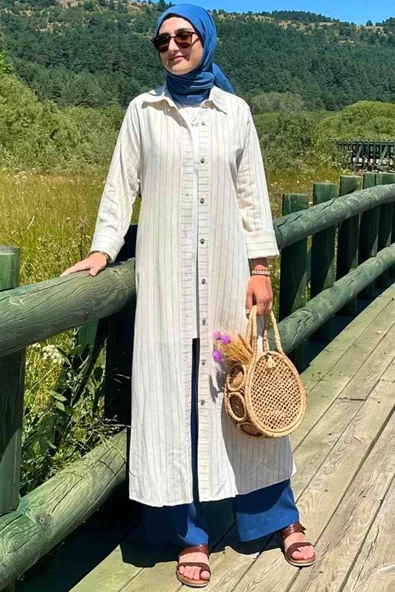 İndigo Çizgili Natural Kap - 5