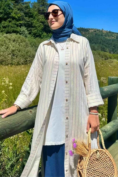 İndigo Çizgili Natural Kap - 4