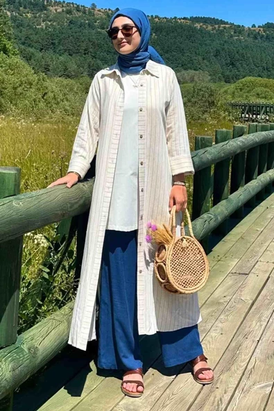 İndigo Çizgili Natural Kap - 6