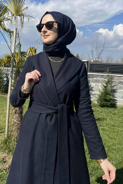 Selin Lacivert Kaşe Kaban - 2