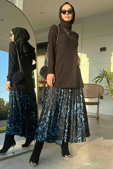 Mavi Leopar Plise Takım - 2