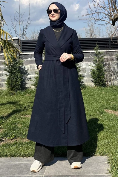 Selin Lacivert Kaşe Kaban - 3