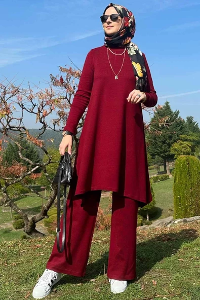 Işıl Pantolonlu Triko Takım Bordo - 5