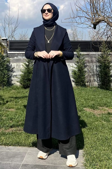 Selin Lacivert Kaşe Kaban - 11