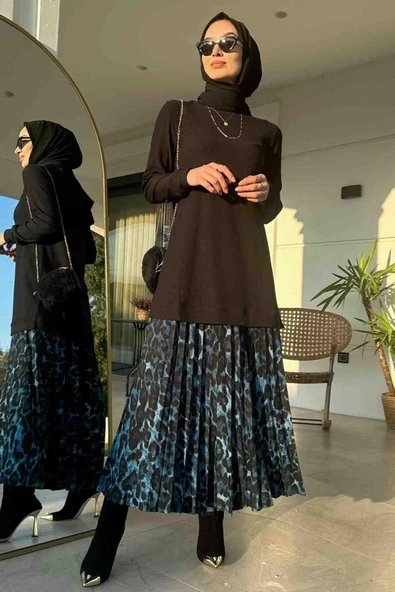 Mavi Leopar Plise Takım - 3