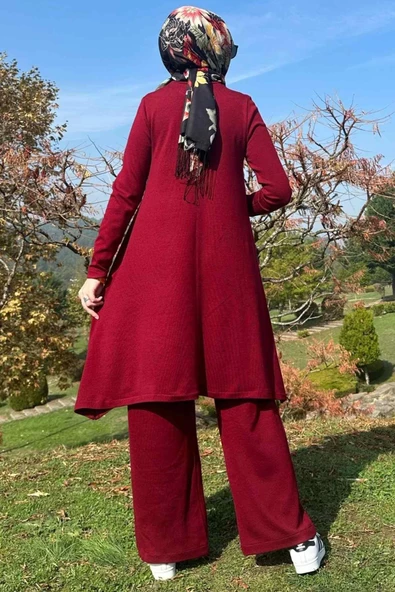Işıl Pantolonlu Triko Takım Bordo - 8