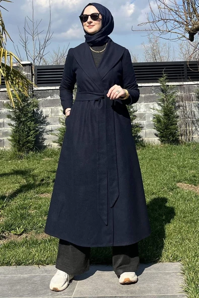 Selin Lacivert Kaşe Kaban - 6