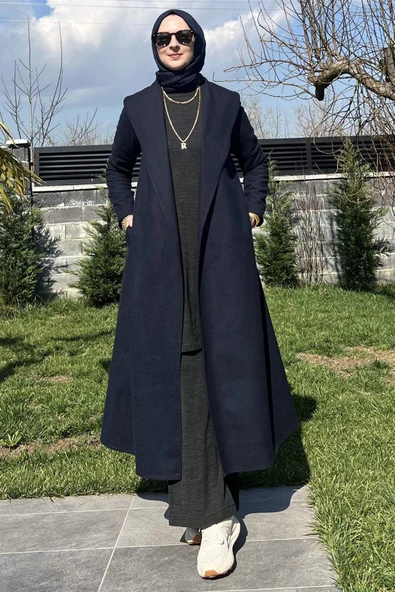 Selin Lacivert Kaşe Kaban - 7